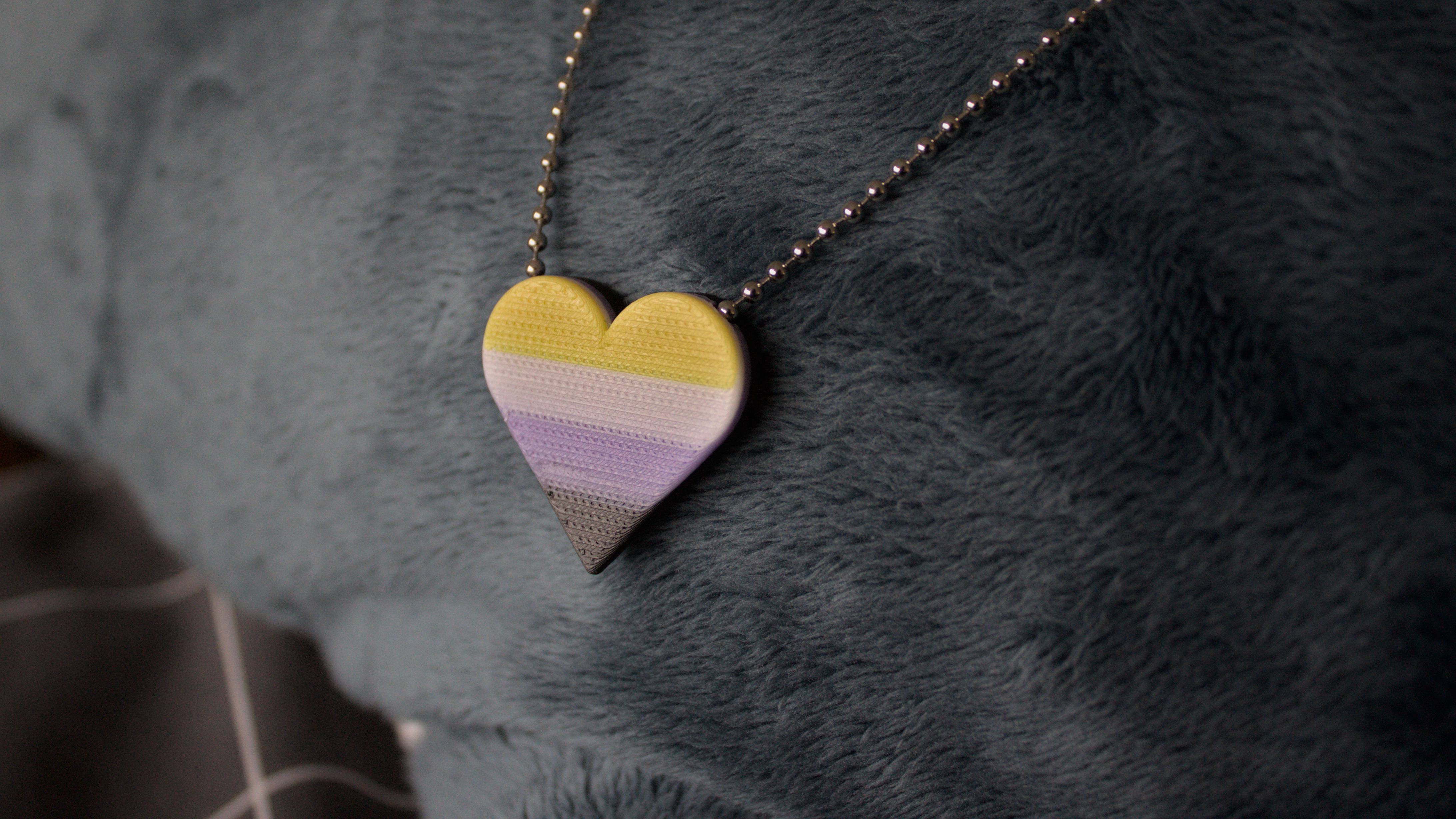 Enby-coloured heart necklace